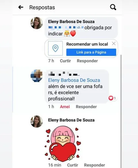 Print real de depoimento de paciente sobre a Eleny