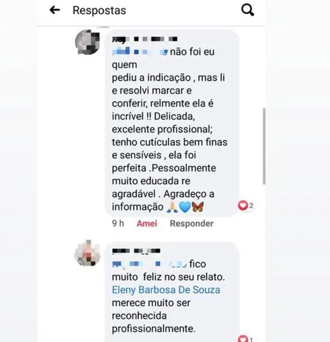 Print real de depoimento de paciente elogiando o atendimento